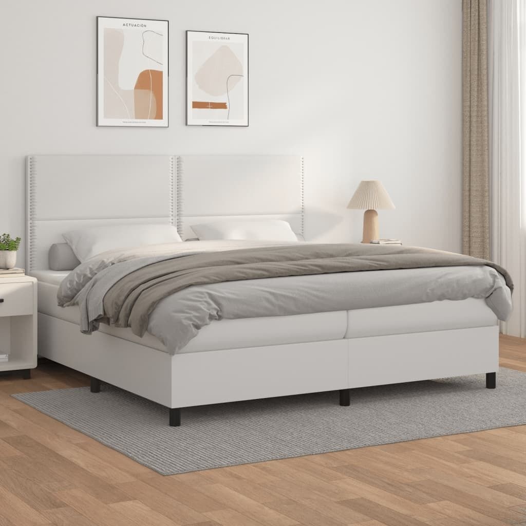 Łóżko kontynentalne z materacem, białe, ekoskóra 200x200 cm Lumarko!