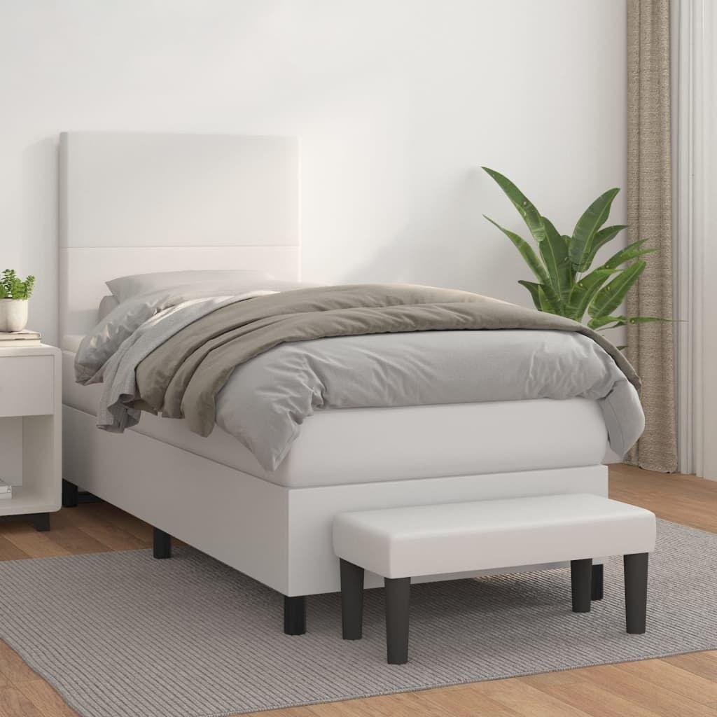 Łóżko kontynentalne z materacem, białe, ekoskóra 90x200 cm Lumarko!