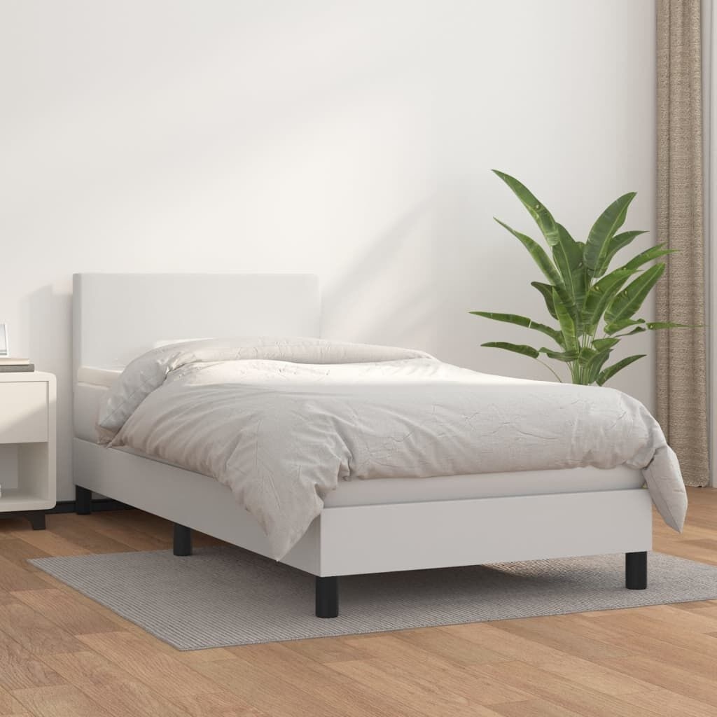 Łóżko kontynentalne z materacem, białe, ekoskóra 100x200 cm Lumarko!