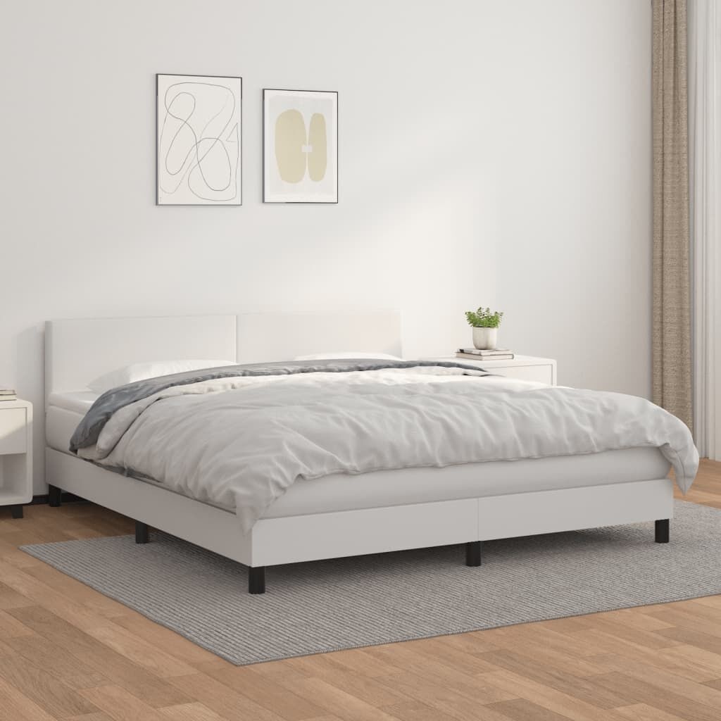 Łóżko kontynentalne z materacem, białe, ekoskóra 180x200 cm Lumarko!