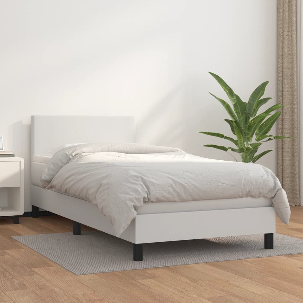 Łóżko kontynentalne z materacem, białe, ekoskóra 90x200 cm Lumarko!