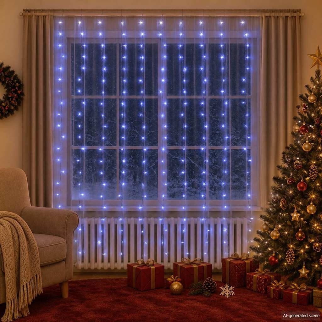 Kurtyna lampek, 3x3m, 300 niebieskich diod LED, 8 funkcji Lumarko!