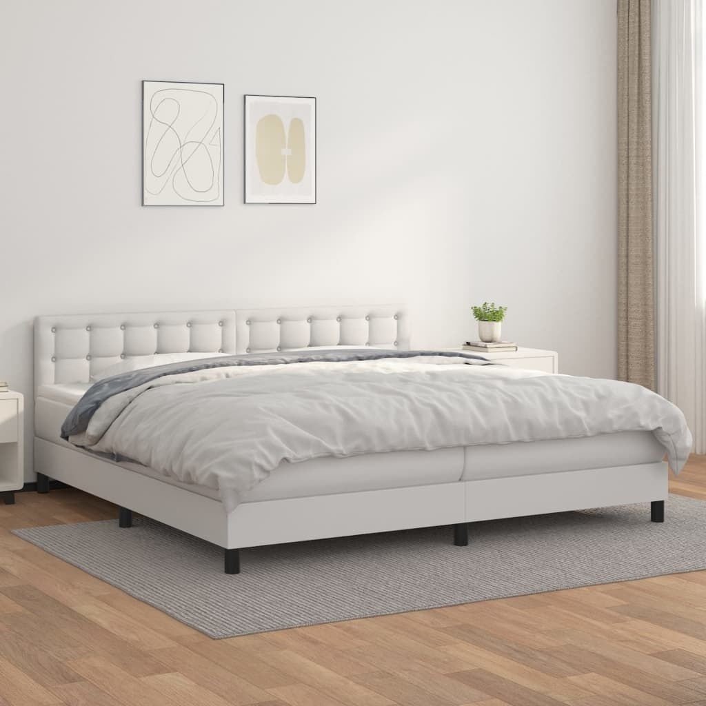 Łóżko kontynentalne z materacem, białe, ekoskóra 200x200 cm Lumarko!