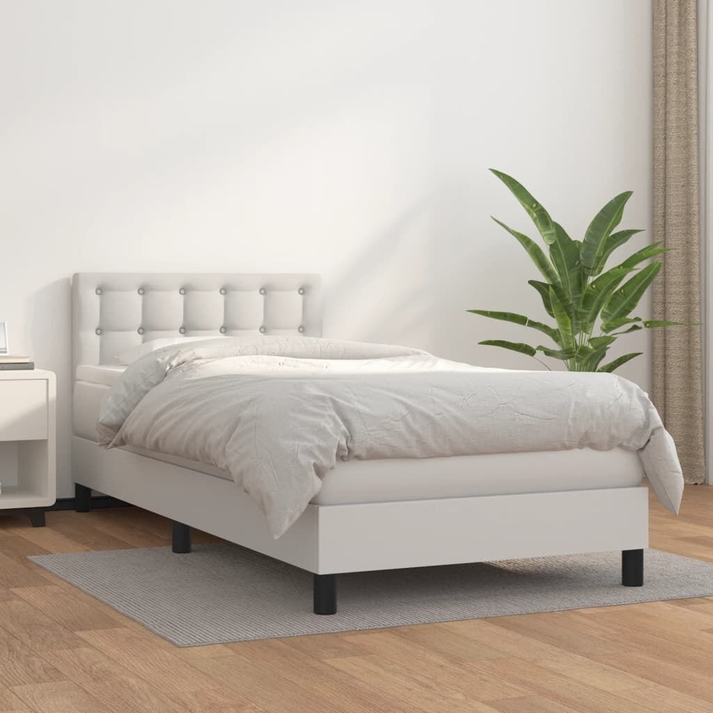 Łóżko kontynentalne z materacem, białe, ekoskóra 90x200 cm Lumarko!