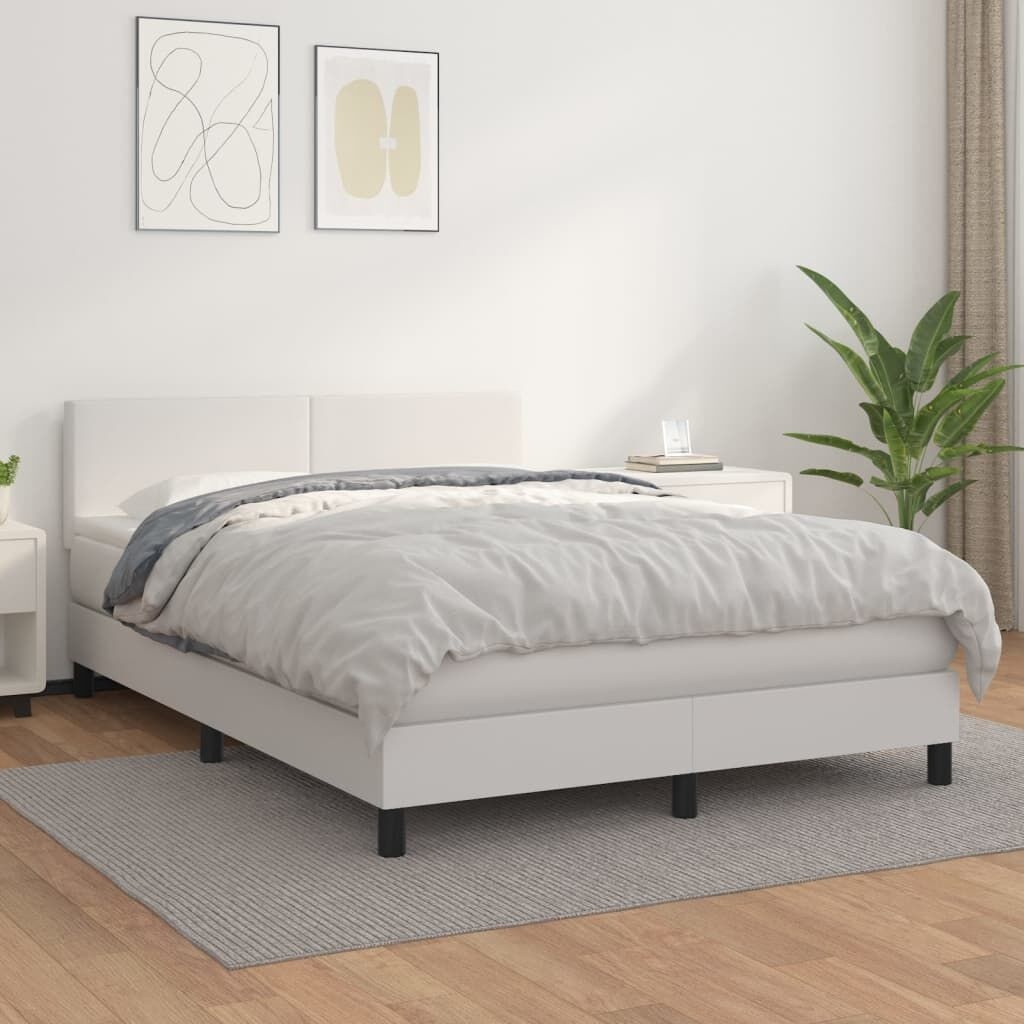 Łóżko kontynentalne z materacem, białe, ekoskóra 140x200 cm Lumarko!