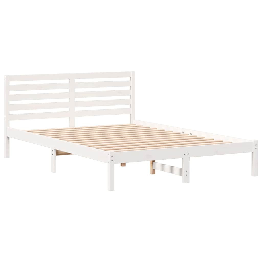 Ramka łóżka Z zagłówkiem Biały 140 x 220 cm Lite drewno sosnowe Lumarko!