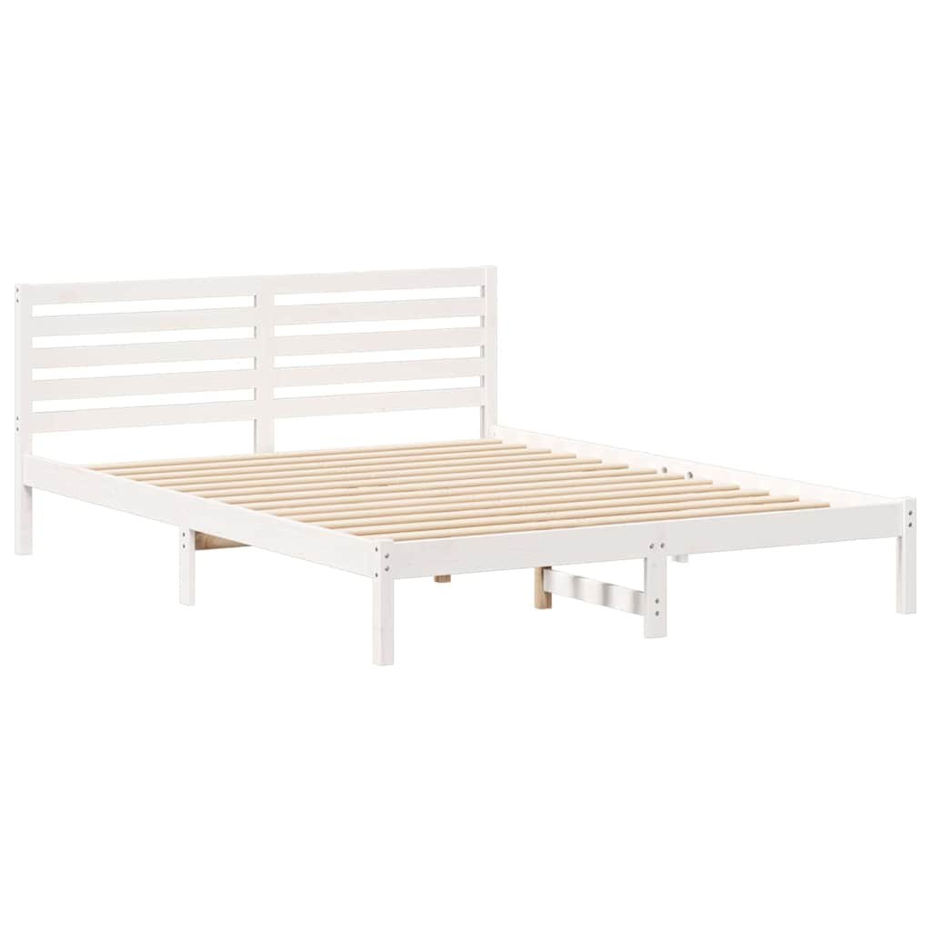 Ramka łóżka Z zagłówkiem Biały 160 x 220 cm Lite drewno sosnowe Lumarko!