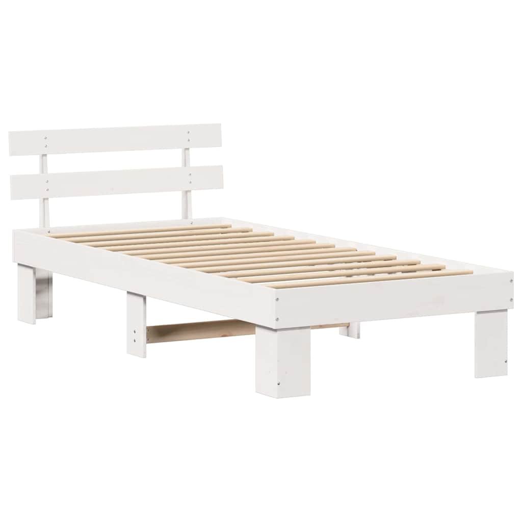 Rama łóżka z wezgłowiem Biała 75x190 cm Lite drewno sosnowe Lumarko!