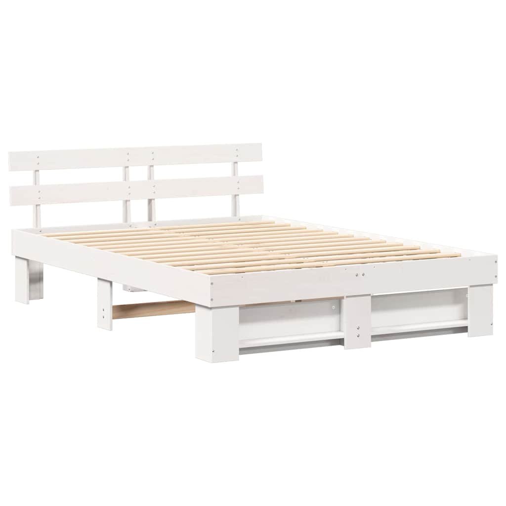 Ramka łóżka Z zagłówkiem Biały 150 x 200 cm Lite drewno sosnowe Lumarko!
