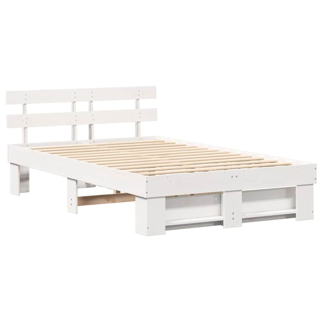 Ramka łóżka Z zagłówkiem Biały 140 x 190 cm Lite drewno sosnowe Lumarko!