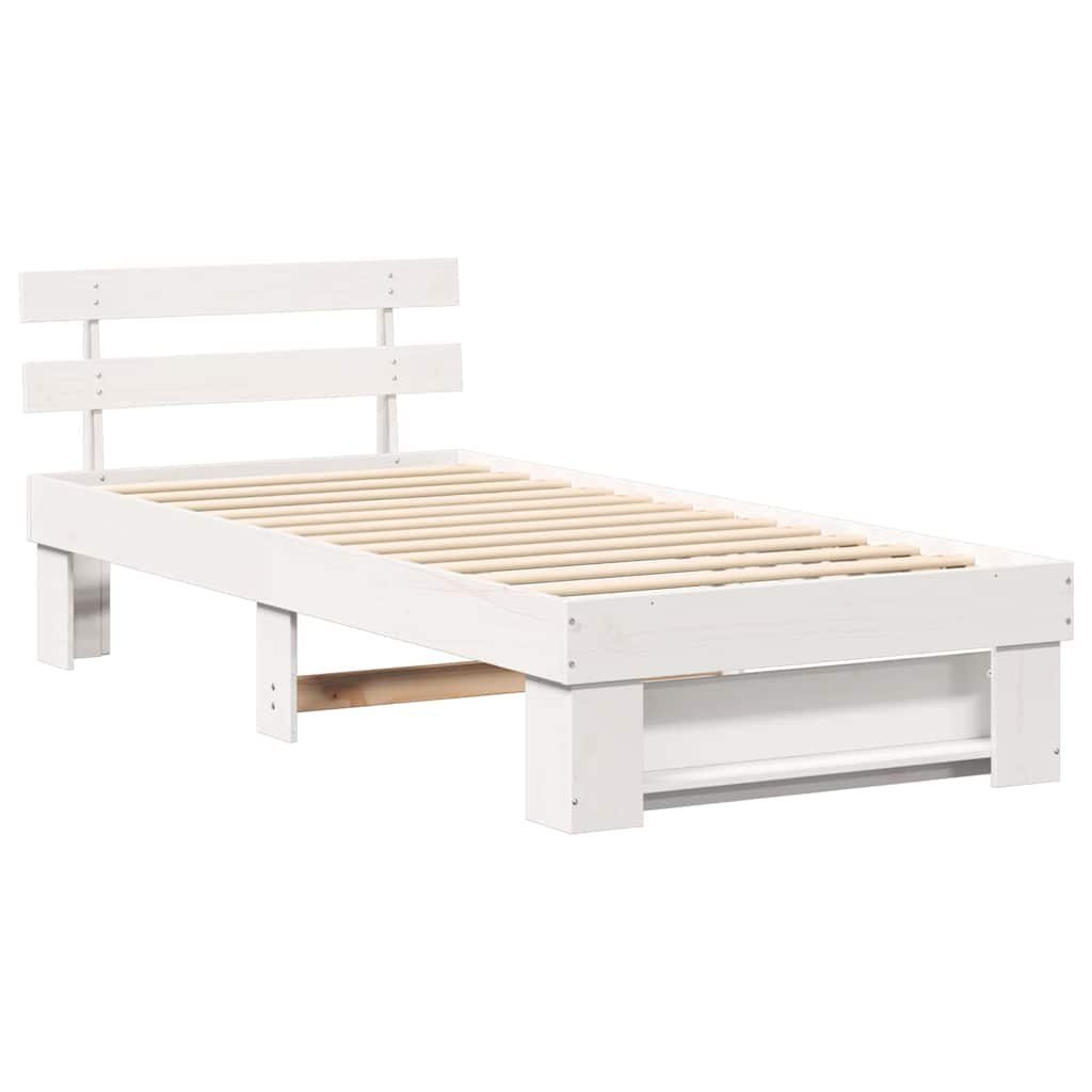 Ramka łóżka Z zagłówkiem Biały 80 x 200 cm Lite drewno sosnowe Lumarko!