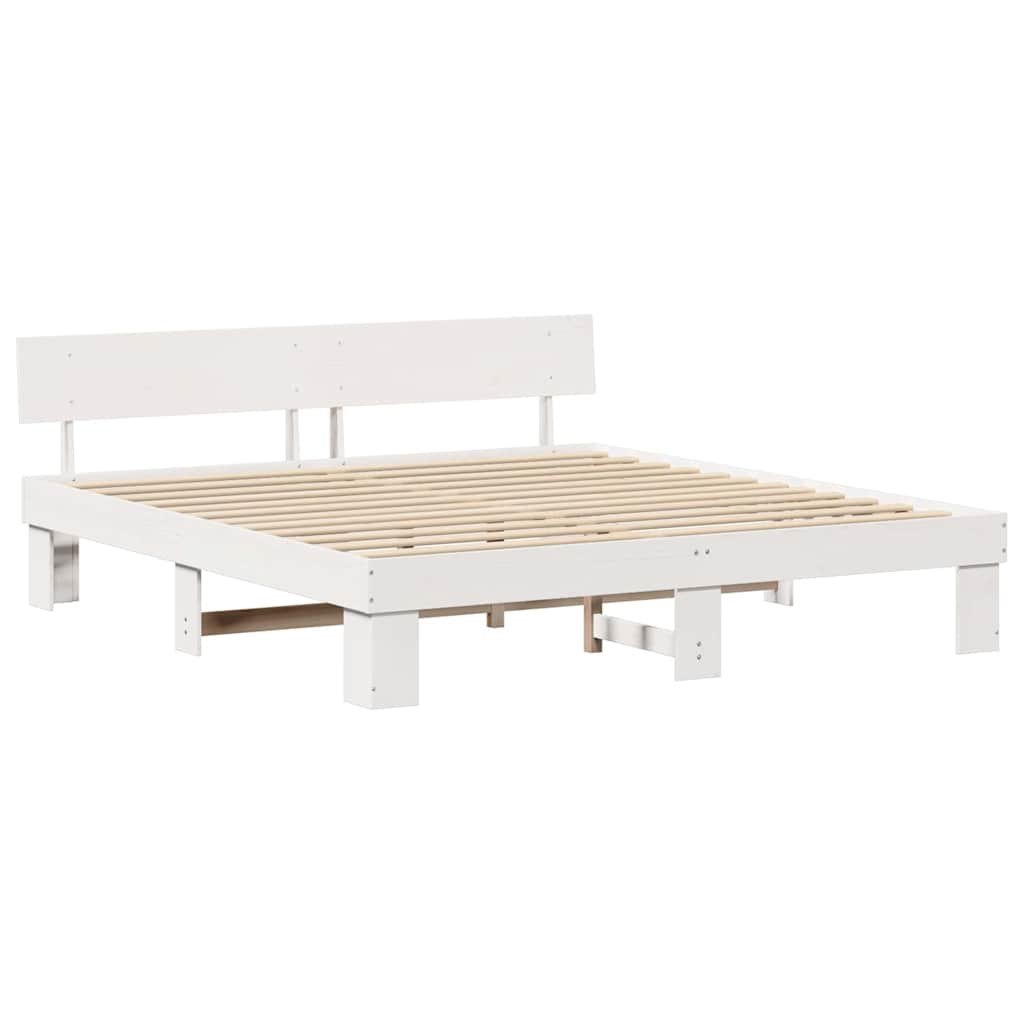 Ramka łóżka Z zagłówkiem Biały 180 x 200 cm Lite drewno sosnowe