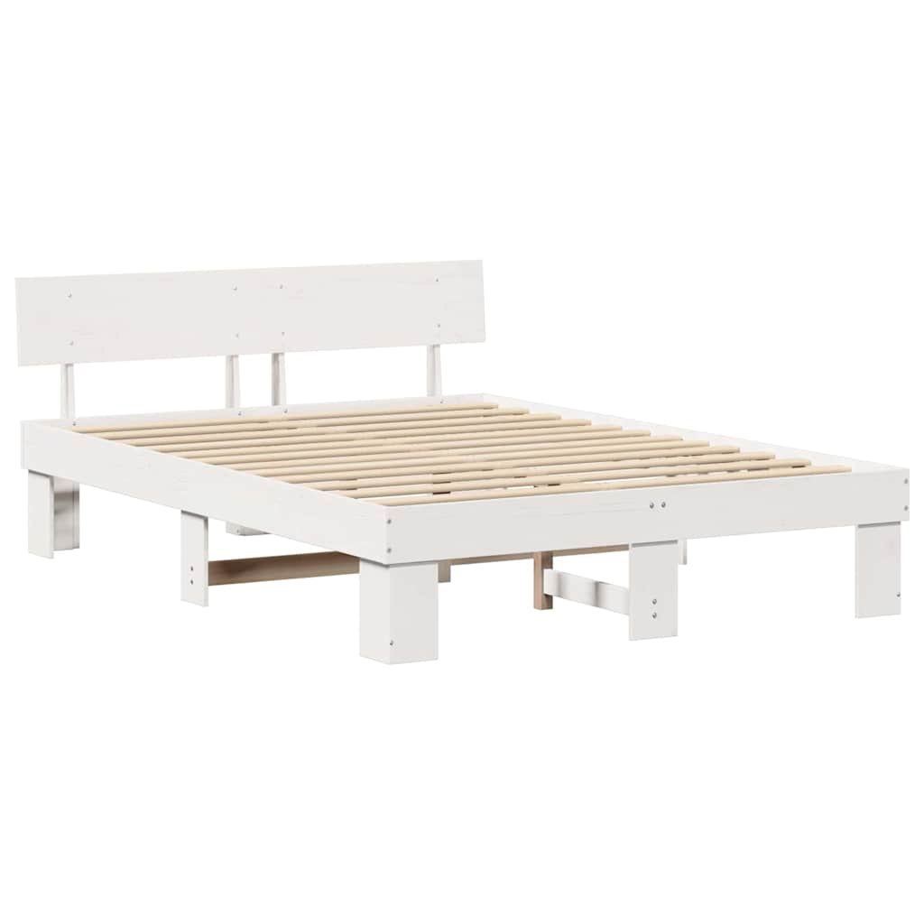 Ramka łóżka Z zagłówkiem Biały 150 x 200 cm Lite drewno sosnowe