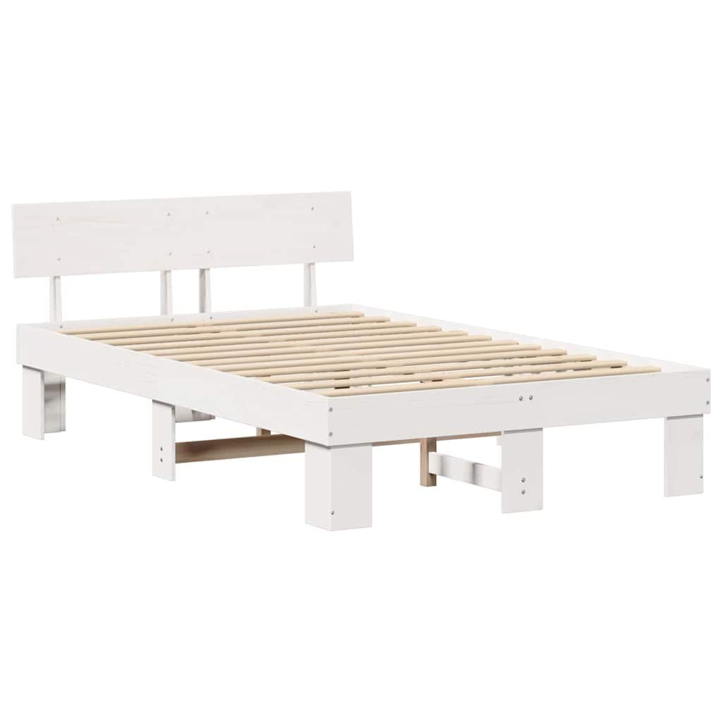 Ramka łóżka Z zagłówkiem Biały 120 x 190 cm Lite drewno sosnowe