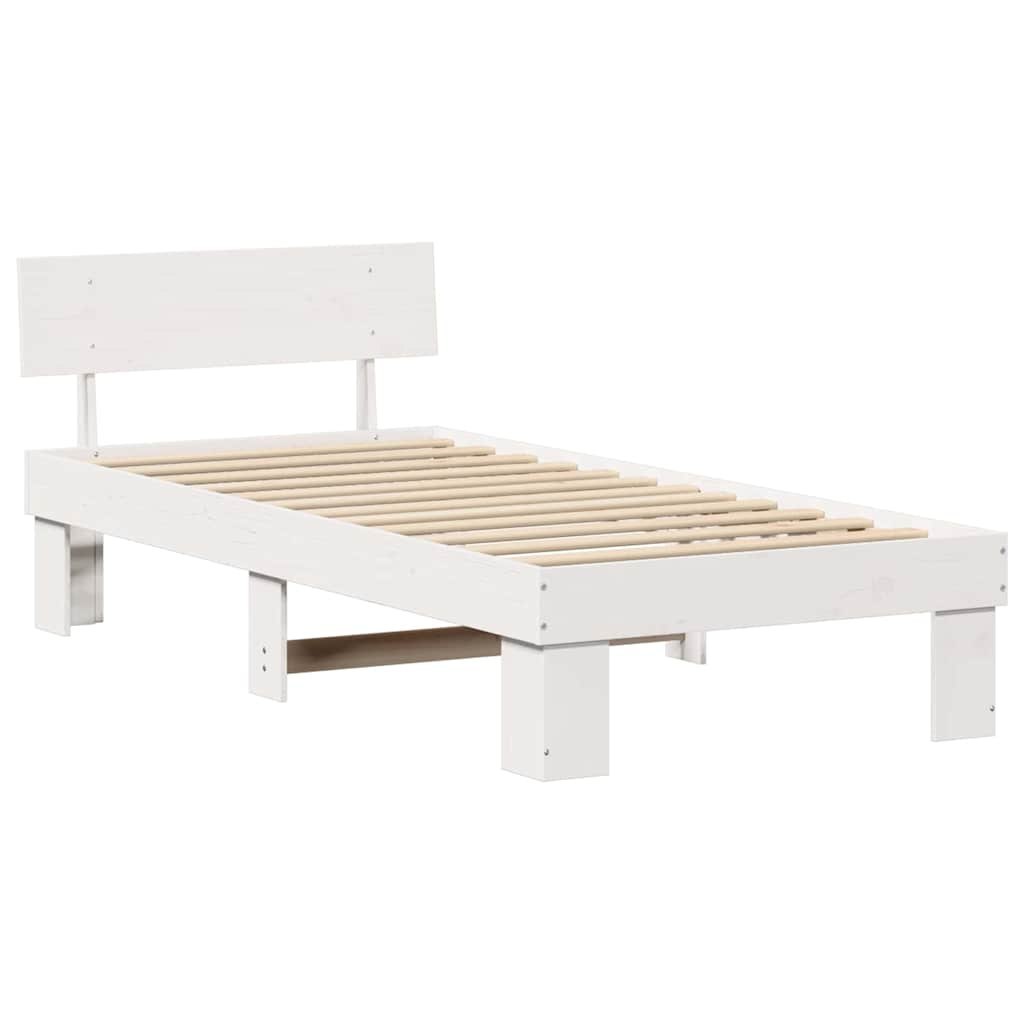 Ramka łóżka Z zagłówkiem Biały 80 x 200 cm Lite drewno sosnowe