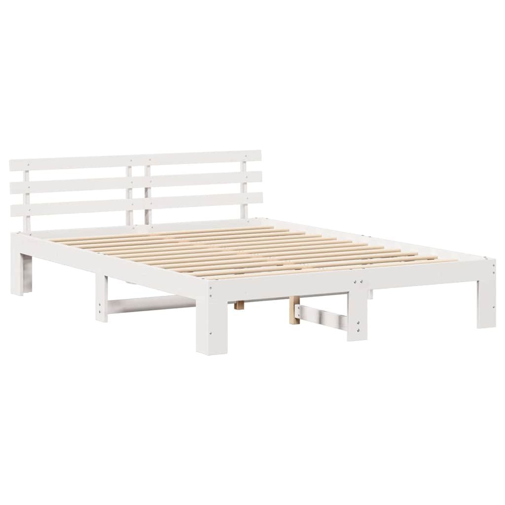 Ramka łóżka Z zagłówkiem Biały 140 x 200 cm Lite drewno sosnowe