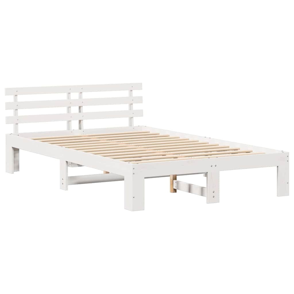 Ramka łóżka Z zagłówkiem Biały 140 x 190 cm Lite drewno sosnowe