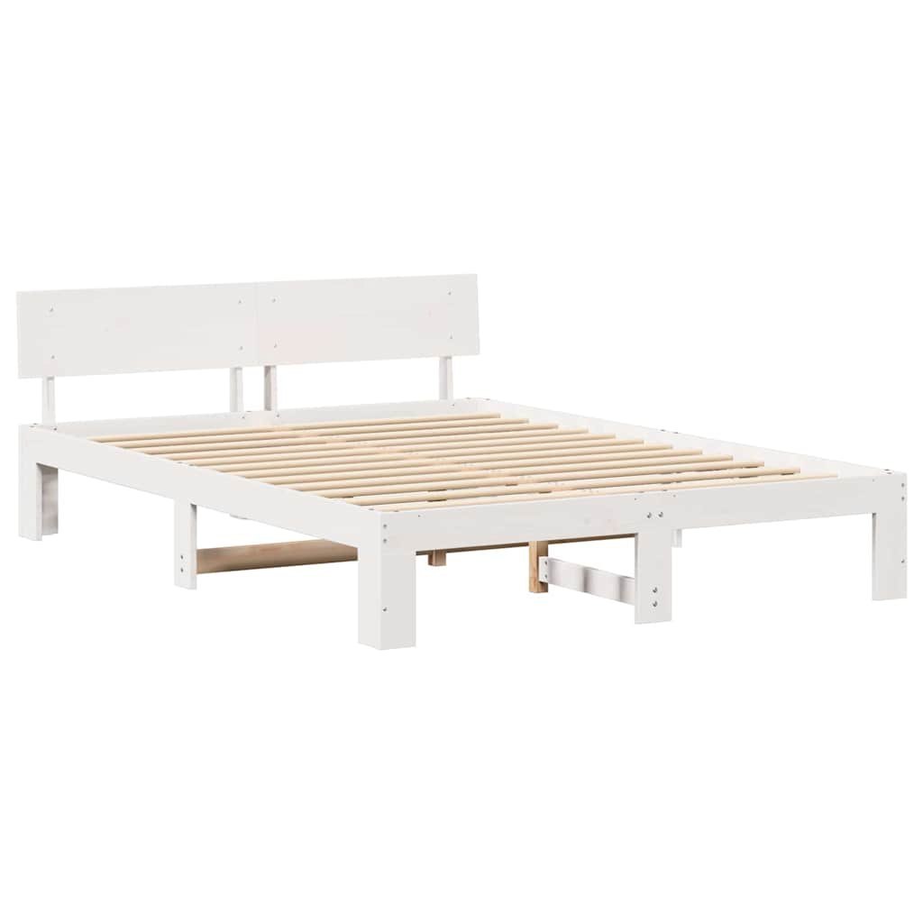 Ramka łóżka Z zagłówkiem Biały 140 x 200 cm Lite drewno sosnowe