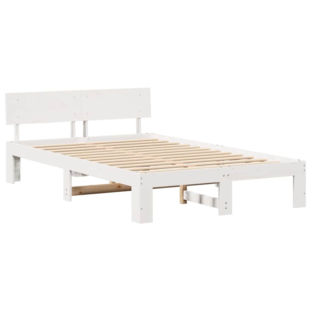 Ramka łóżka Z zagłówkiem Biały 135 x 190 cm Lite drewno sosnowe