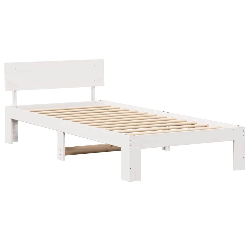 Ramka łóżka Z zagłówkiem Biały 100 x 200 cm Lite drewno sosnowe