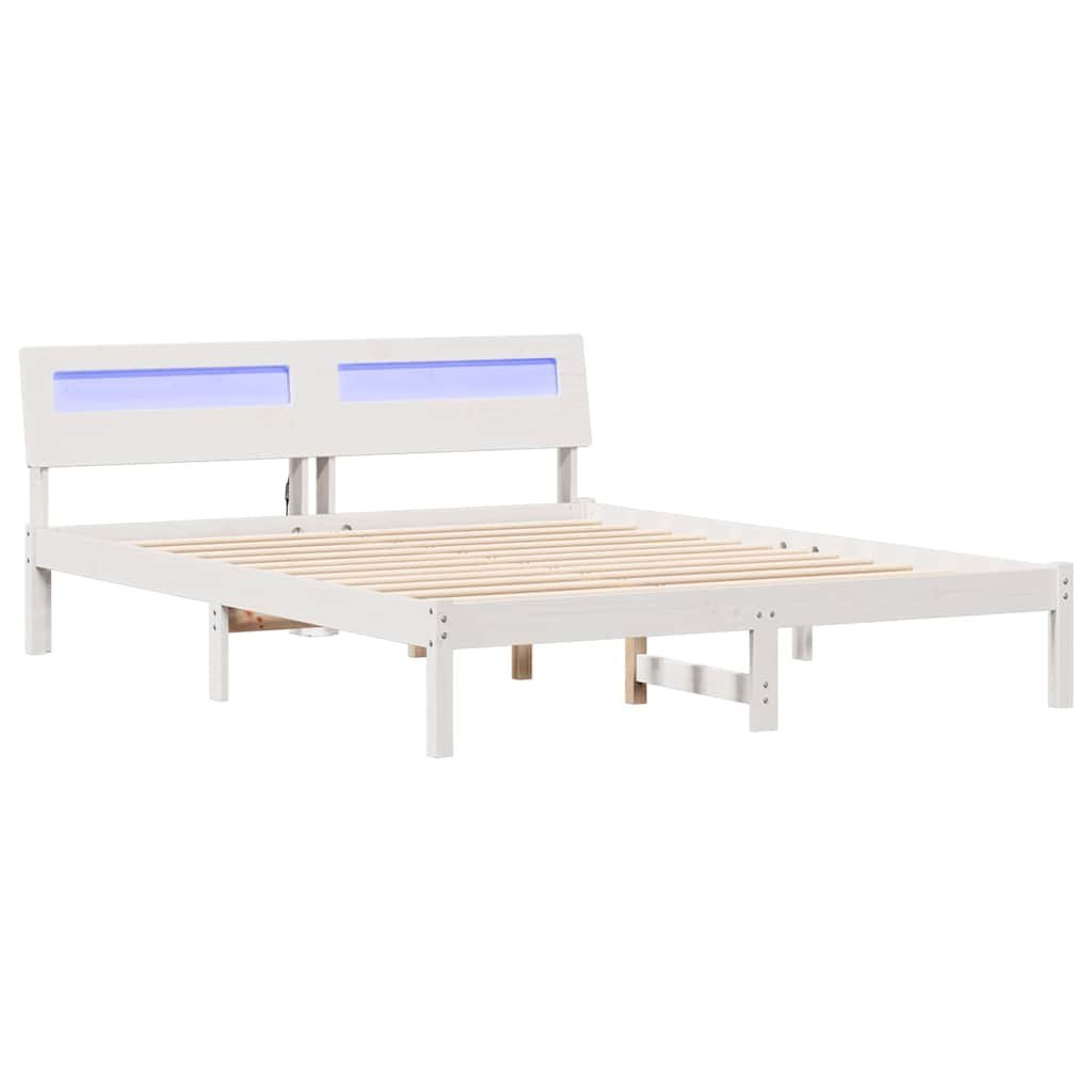 Ramka łóżka Z zagłówkiem Biały 150 x 200 cm Lite drewno sosnowe
