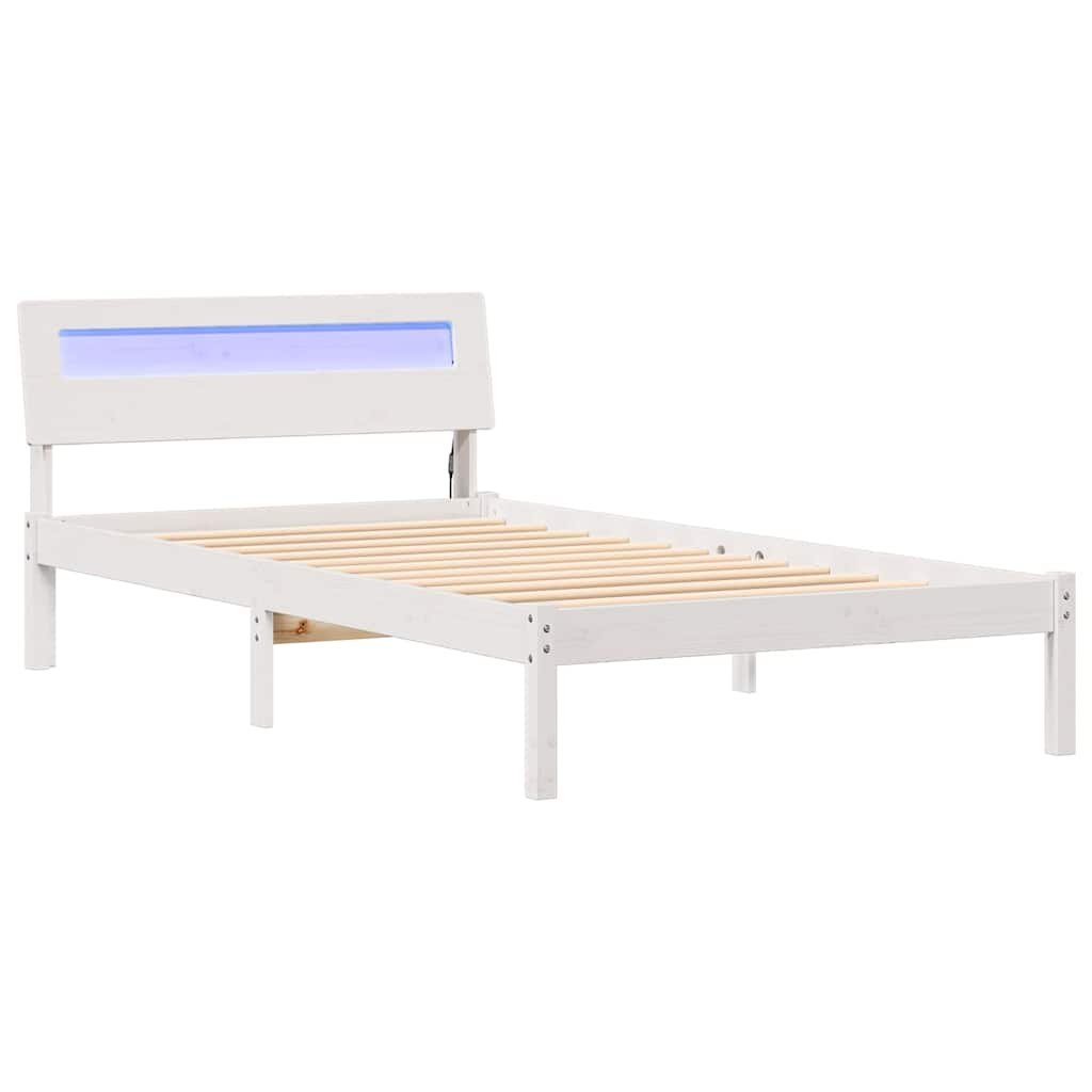 Ramka łóżka Z zagłówkiem Biały 90 x 190 cm Lite drewno sosnowe