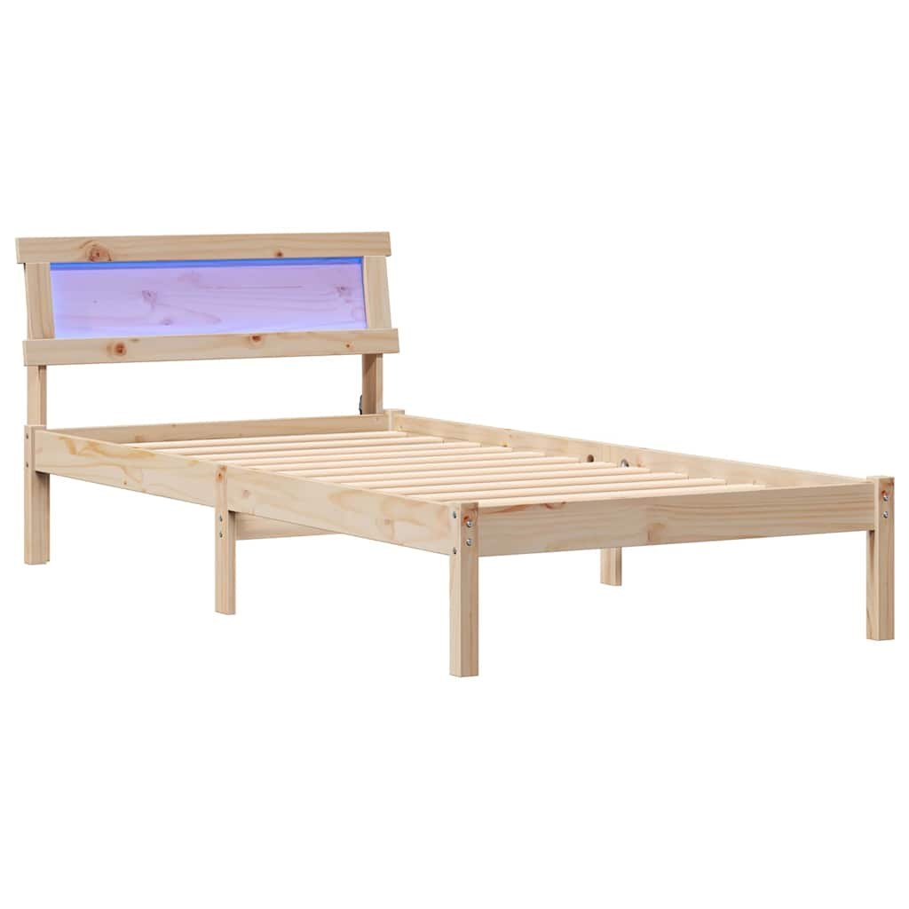 Ramka Łóżka z Zagłówkiem i LED 80x200 cm z litego drewna sosnowego Lumarko!