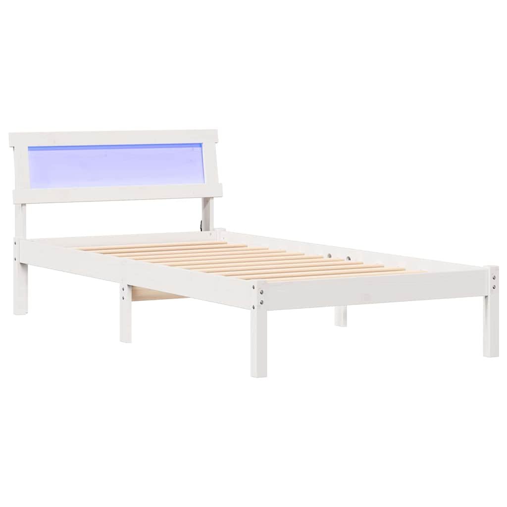 Ramka łóżka Ze LED Lights Biały 75 x 190 cm Lite drewno sosnowe Lumarko!