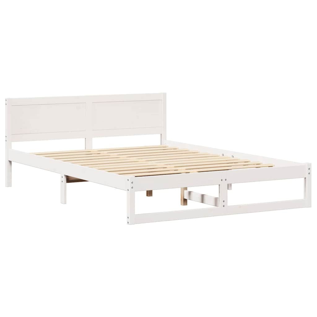 Ramka łóżka Z zagłówkiem Biały 150 x 200 cm Lite drewno sosnowe