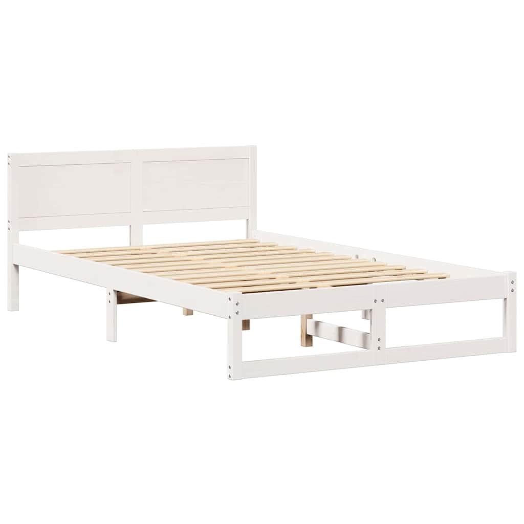 Ramka łóżka Z zagłówkiem Biały 140 x 190 cm Lite drewno sosnowe