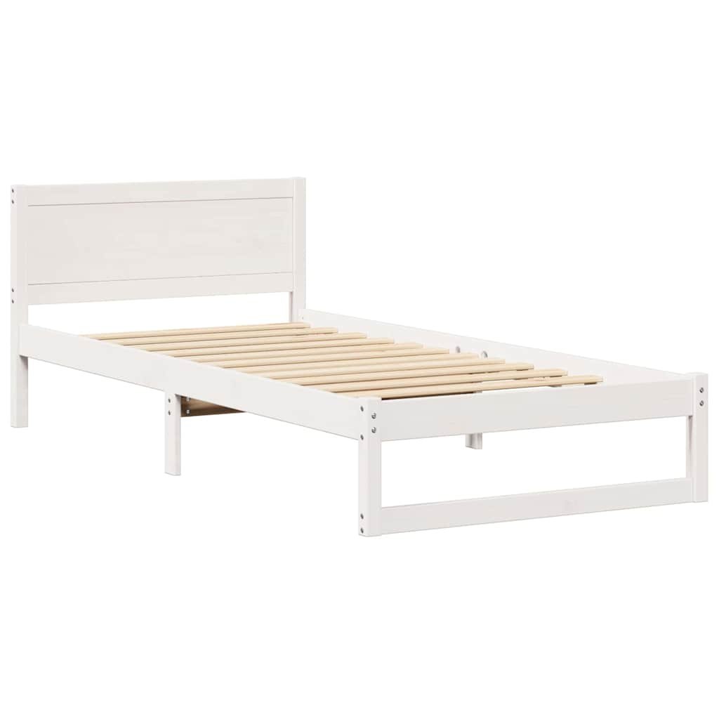 Ramka łóżka Z zagłówkiem Biały 90 x 190 cm Lite drewno sosnowe