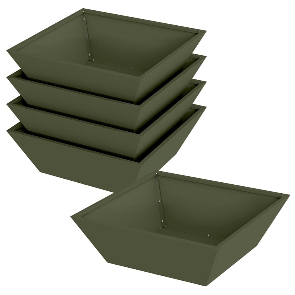 Zestaw 5 Oliwkowych Doniczek Ogrodowych 50x50x15 cm Stal Lumarko!