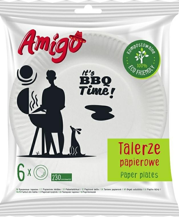 Gosia Amigo Jednorazowe Talerze Papierowe Duże 23cm Eco Friendly 6szt 6680..
