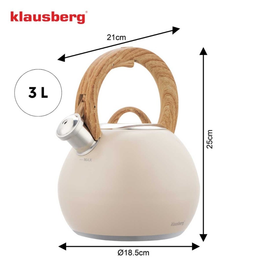 Czajnik Stalowy Z Gwizdkiem 3l Klausberg Kb-7956 Beżowy Mat