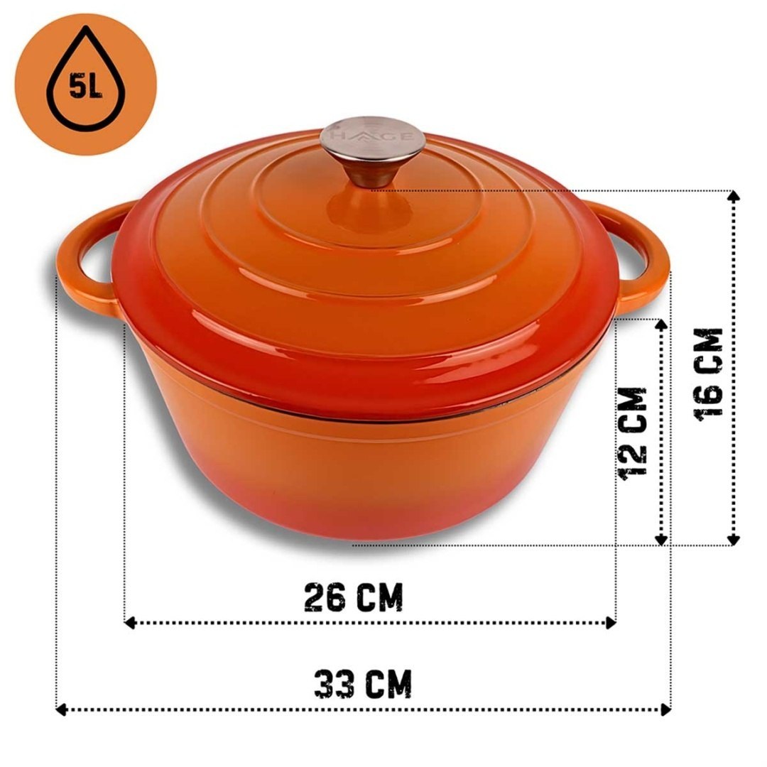 Emaliowany Garnek Żeliwny 26cm 5l Hage Orange