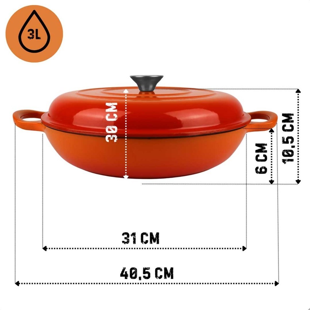 Emaliowany Garnek Żeliwny Płaski 30cm 3l Hage Orange