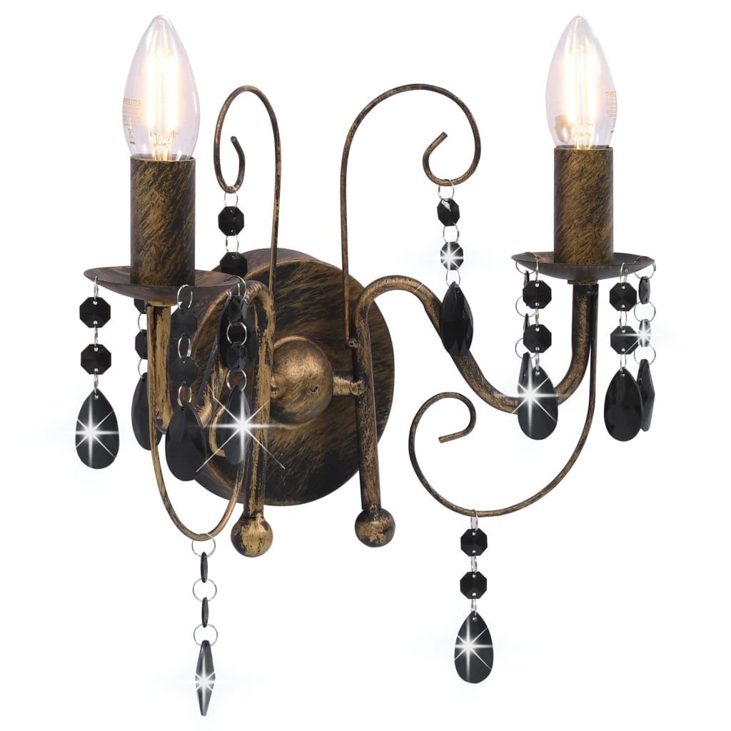Lampa ścienna z koralikami, antyczna czerń, 2 żarówki E14 Lumarko!