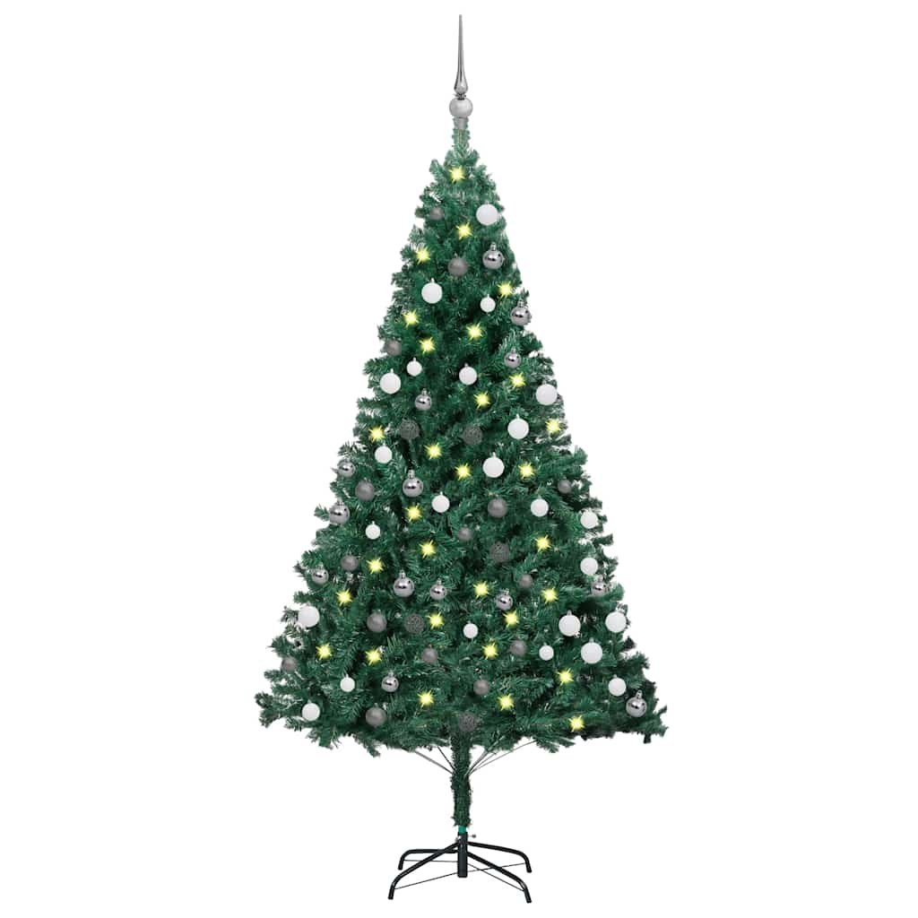 Sztuczna choinka z lampkami i bombkami, zielona, 150 cm, PVC