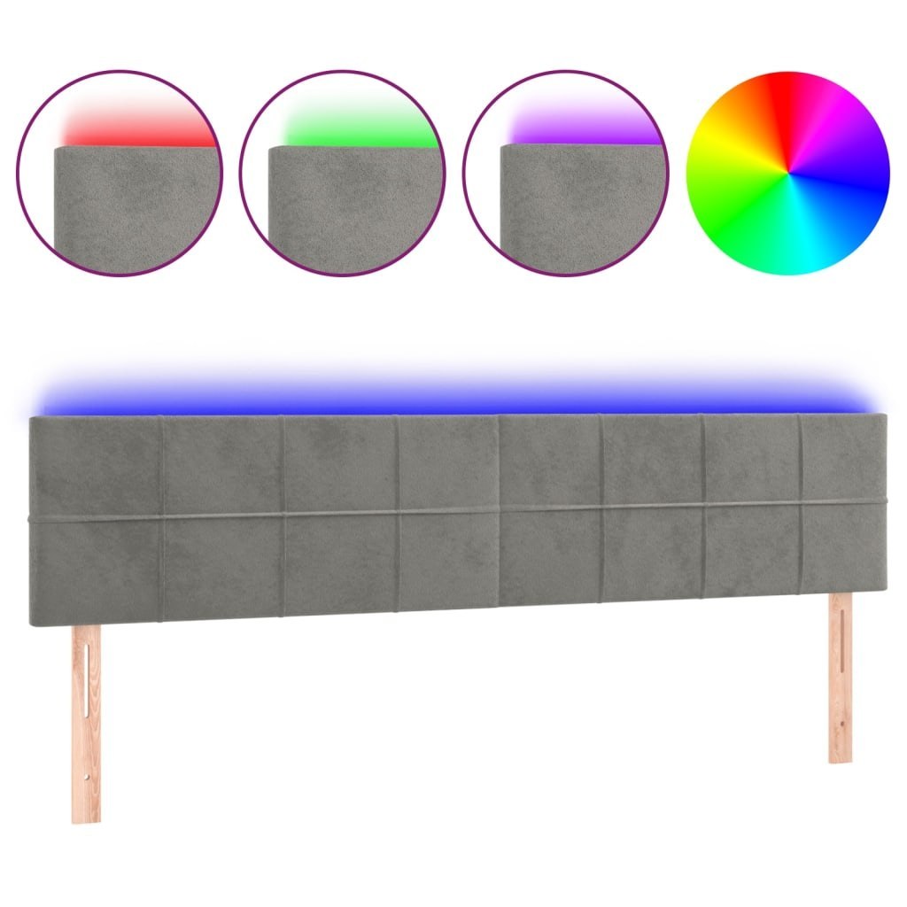 Zagłówek do łóżka z LED, jasnoszary, 180x5x78/88 cm, aksamit Lumarko!
