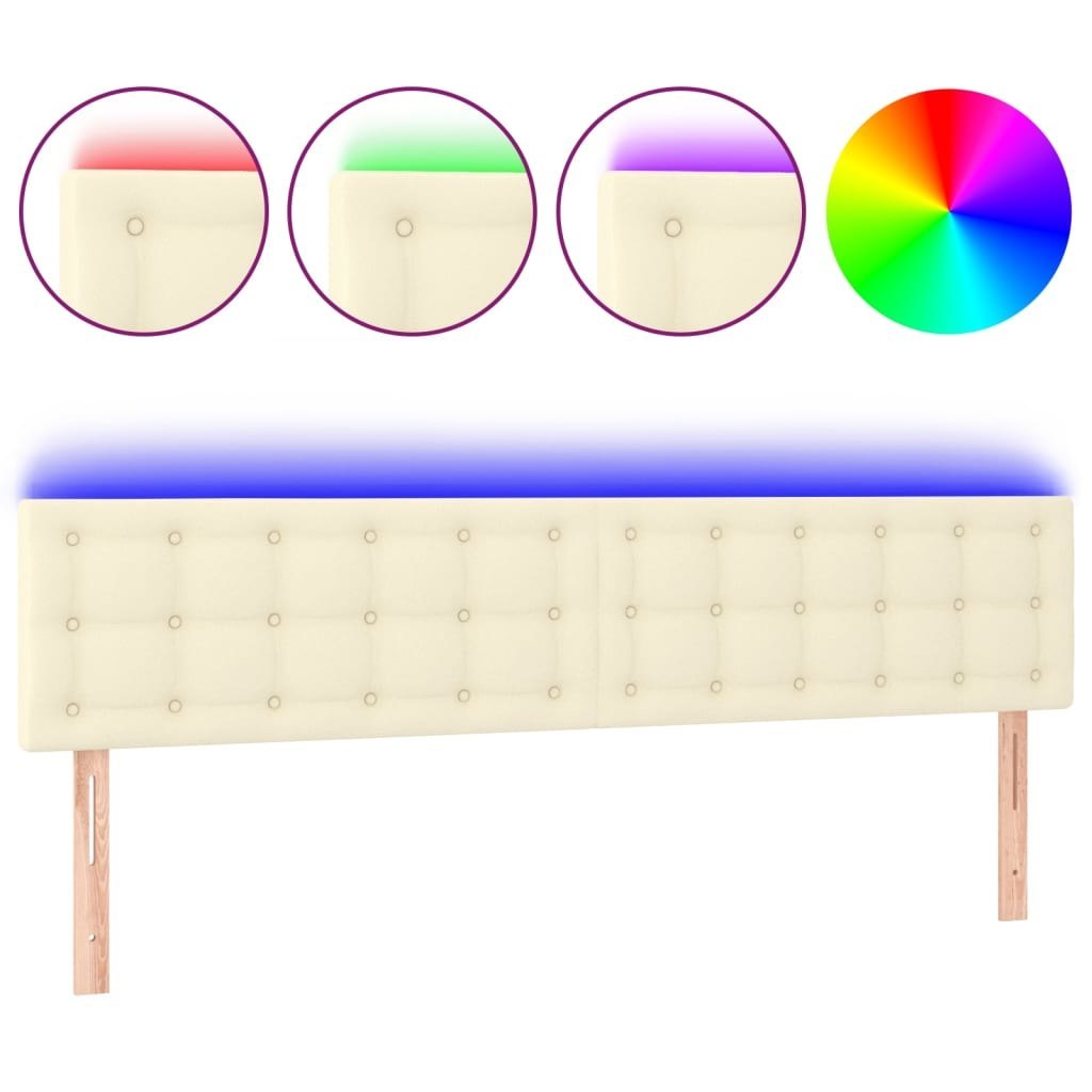 Zagłówek do łóżka z LED, kremowy, 160x5x78/88cm, sztuczna skóra Lumarko!