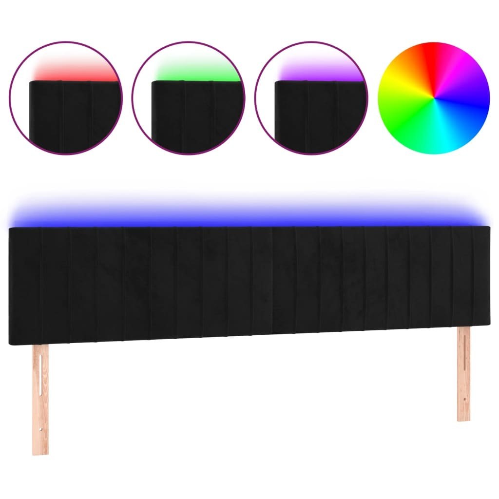 Zagłówek do łóżka z LED, czarny, 160x5x78/88 cm, aksamit Lumarko!
