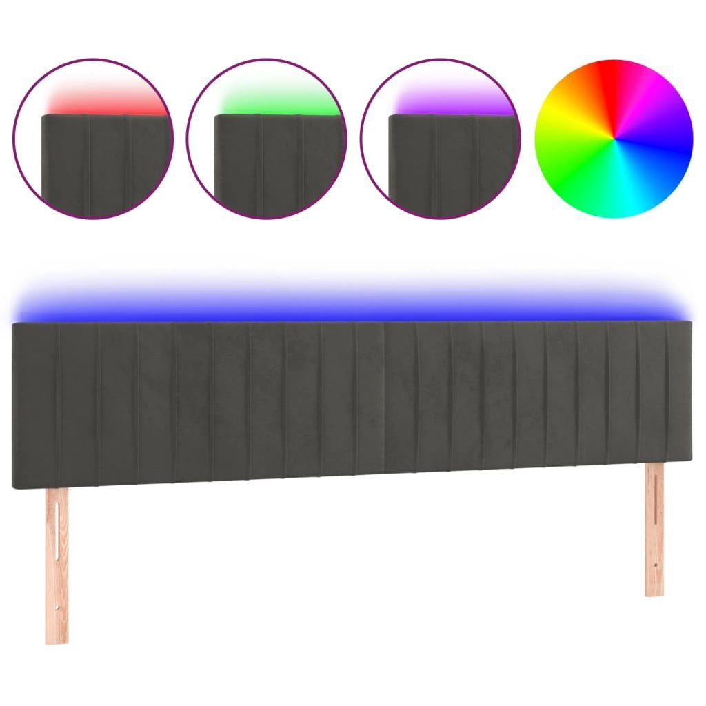 Zagłówek do łóżka z LED, ciemnoszary, 200x5x78/88 cm, aksamit Lumarko!