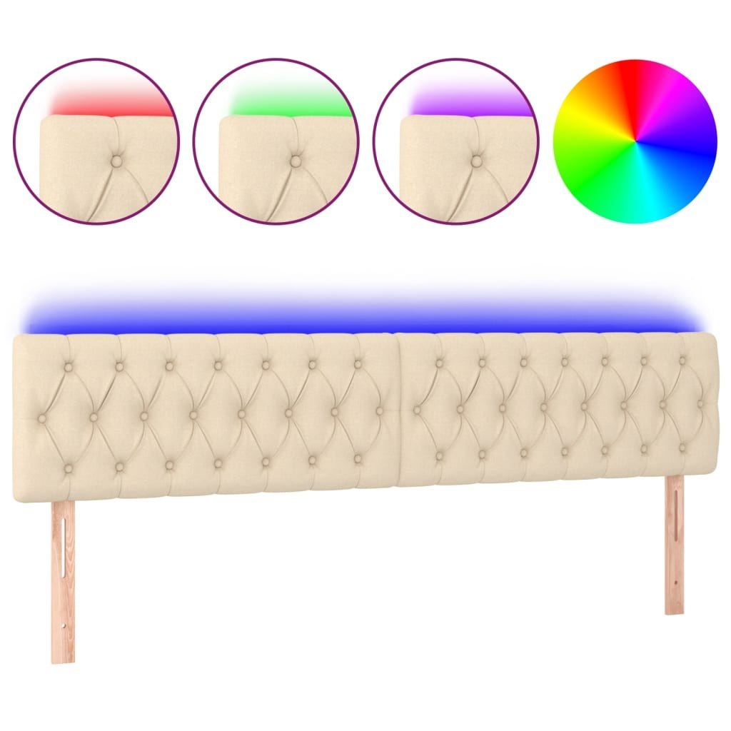 Zagłówek do łóżka z LED, kremowy, 200x7x78/88 cm, tkanina Lumarko!
