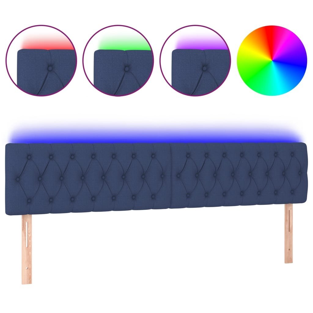 Zagłówek do łóżka z LED, niebieski, 200x7x78/88 cm, tkanina Lumarko!