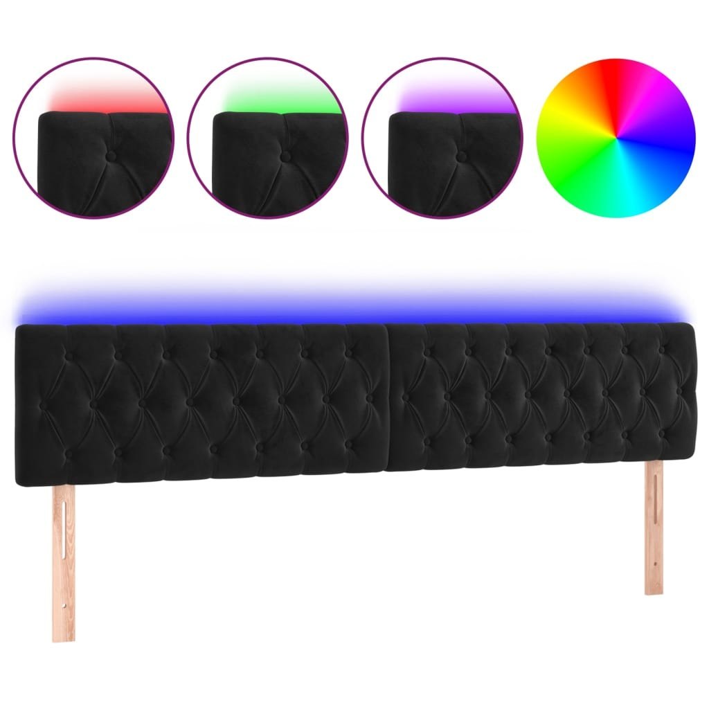 Zagłówek do łóżka z LED, czarny, 180x7x78/88 cm, aksamit Lumarko!