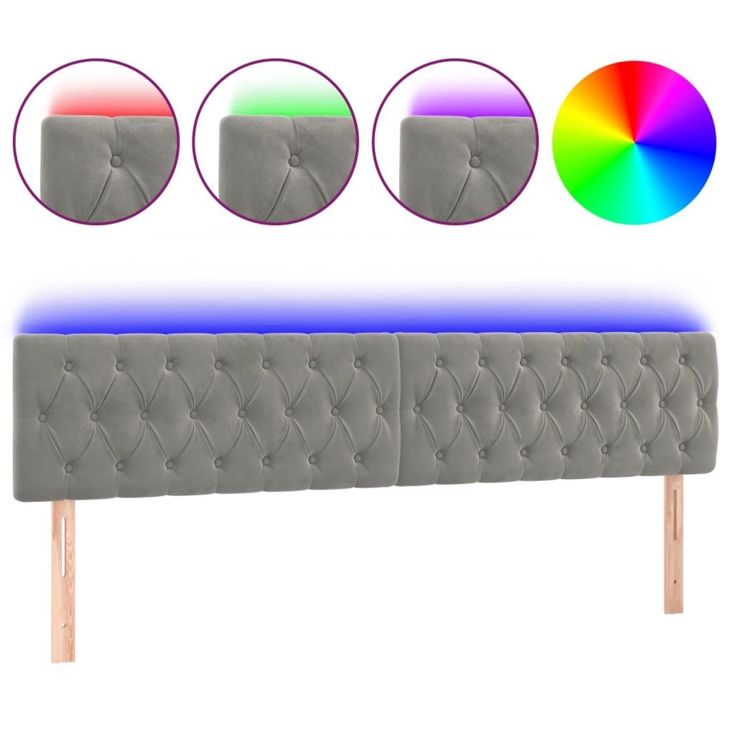Zagłówek do łóżka z LED, jasnoszary, 200x7x78/88 cm, aksamit Lumarko!