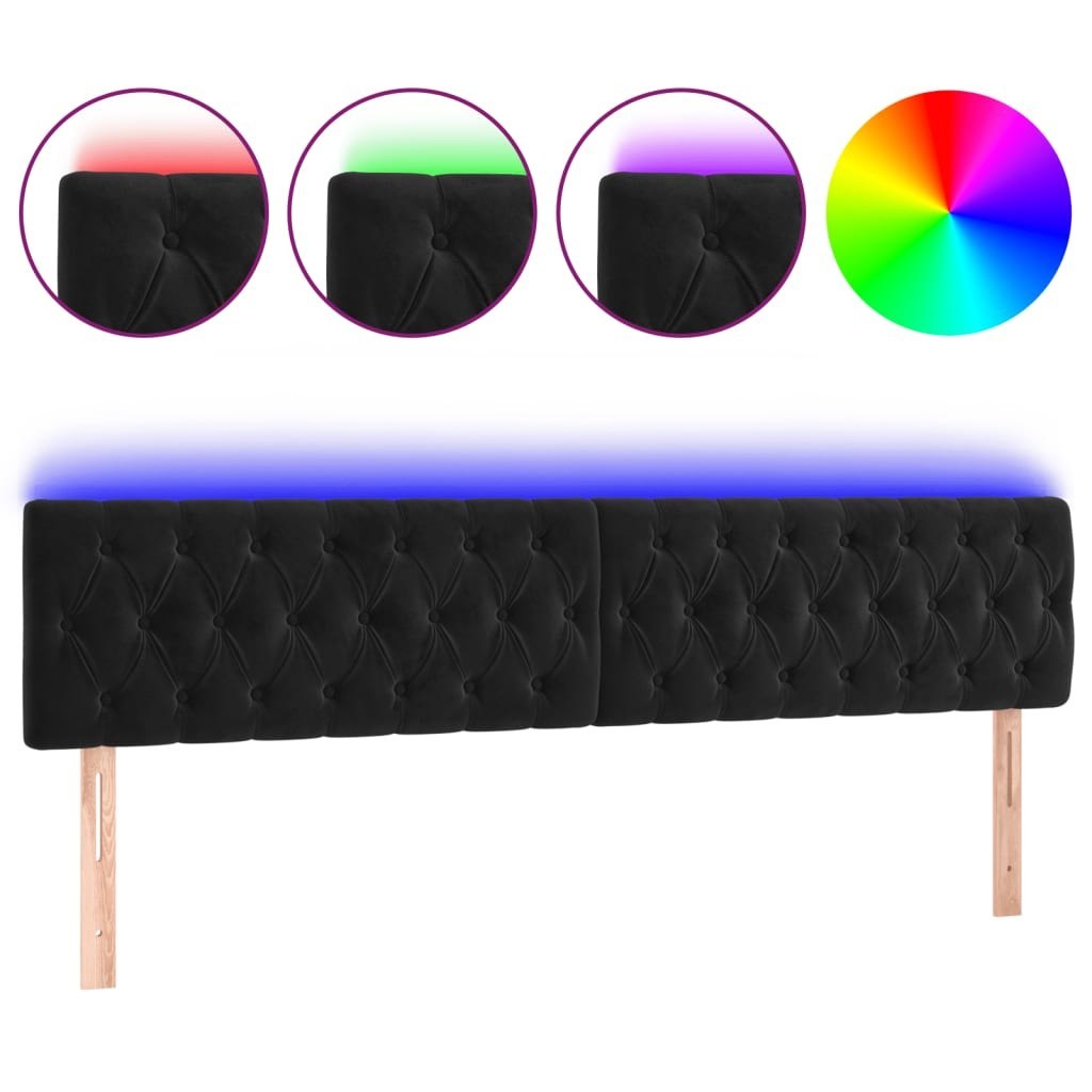 Zagłówek do łóżka z LED, czarny, 200x7x78/88 cm, aksamit Lumarko!