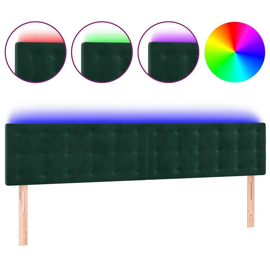 Zagłówek do łóżka z LED, ciemnozielony, 200x5x78/88 cm, aksamit Lumarko!