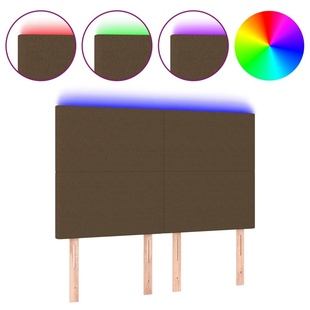 Zagłówek do łóżka z LED ciemnobrązowy 144x5x118/128 cm tkanina Lumarko!