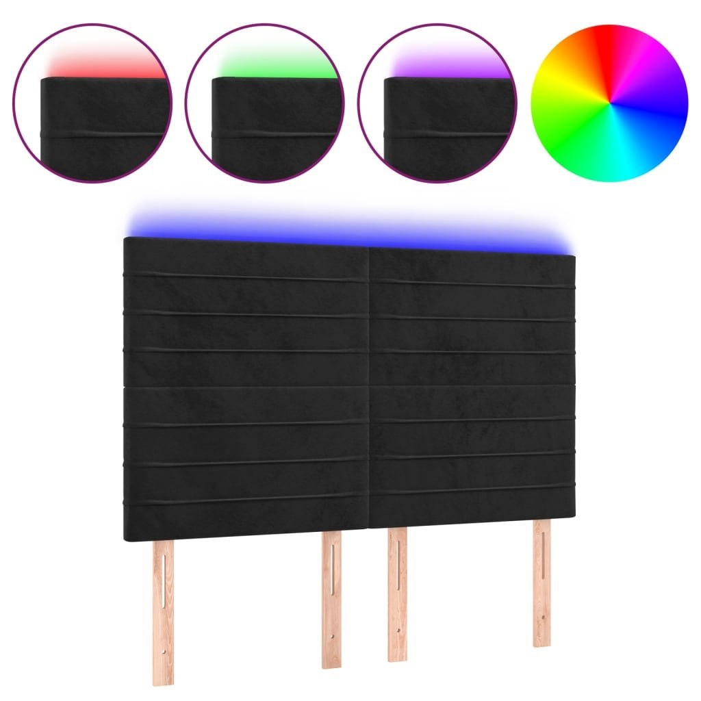 Zagłówek do łóżka z LED, czarny, 144x5x118/128 cm, aksamit Lumarko!